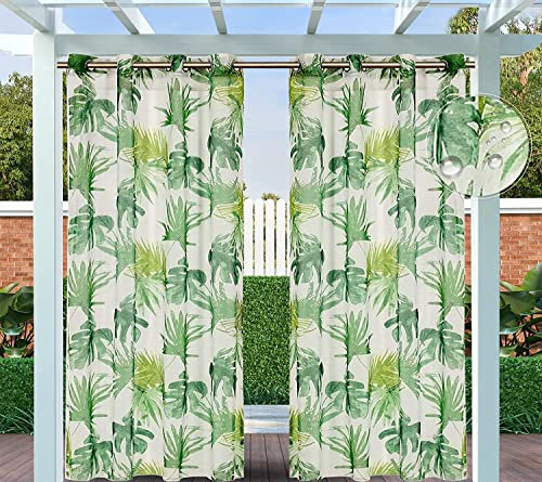Clothink Outdoor Vorhänge Florale 132x215cm Ösen ((1 Stück)) Vorhang Outdoorgardinen Wasserdicht Sichtschutz Sonnenschutz Windschutz Garten Balkon Hof