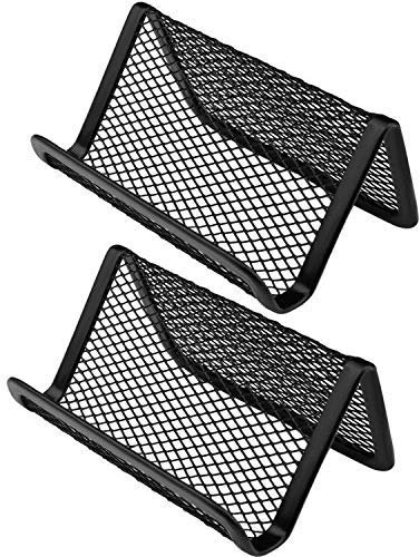 Lot de 2 porte-cartes de visite en maille métallique noire