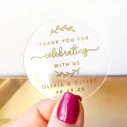 Thank you for celebrating with us stickers, Custom wedding stickers, Personalised with your names and date - RW61