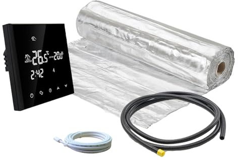 ew direkt Komplett-Set elektrische Fußbodenheizung AluPro 140 für Laminat/Klickvinyl mit Thermostat RT-50 schwarz (1-20m²) (4 m² - 0,5 x 8 m)