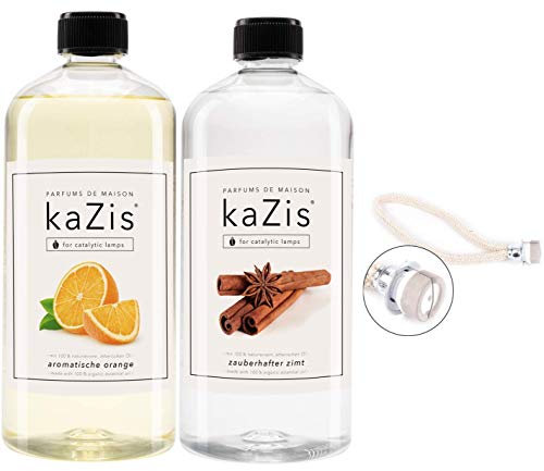 KAZIS® Zimt + Orange + Ersatz-Brenner mit Docht I 2 x 1 Liter I Für alle katalytischen Lampen
