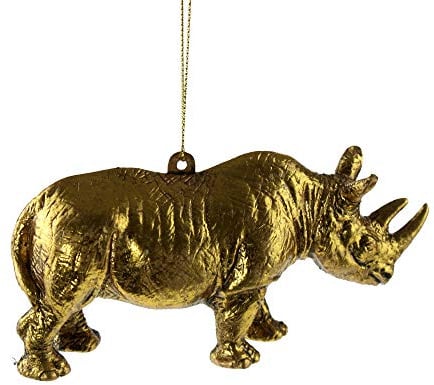 itsisa Hänger Nashorn Gold, Baumschmuck Rhinozeros, Baumkugel, Weihnachtsdeko, Christbaumkugel
