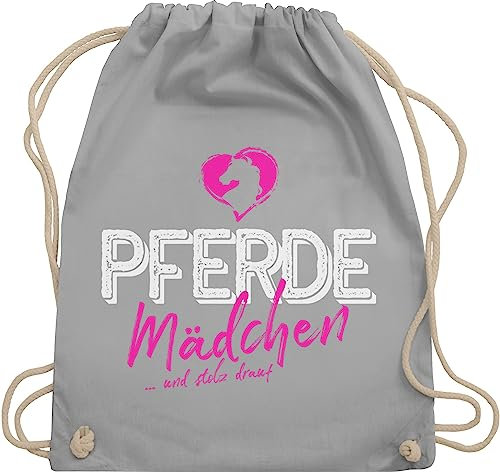 Turnbeutel Rucksack - Pferde - Taschen - Pferdemädchen und stolz drauf - Unisize - Hellgrau - geschenk für mädchen mit pferden reit sportbeutel baumwolle stallbeutel pferdemotiv sporttasche