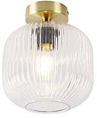 Qazqa - Art Deco Art-Deco-Deckenleuchte I Deckenlampe I Lampe I Leuchte Messing mit Klarglas - Karel I Wohnzimmer I Schlafzimmer - Rund - LED geeignet E27