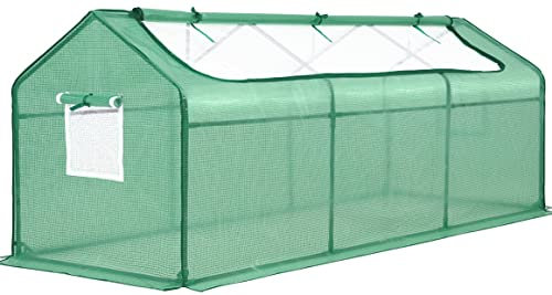Quictent Mini Portable Greenhouse, 2 Meshed Windows & Large U-Shaped Zipper Screen Door, Garden Green House, w/ 8 Stakes (Green), 95'' x 36'' x 36'' (1318)