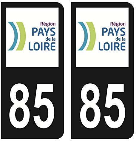 Hadexia Aufkleber für Nummernschild, Auto, Departement 85, Vendée, Logo Region de la Loire, Schwarz