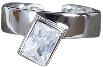 NicoWerk Damen Silberring mit Stein aus 925 Sterling Silber Asymmetrisch Verspielt Edel Glatt Schlicht Zirkonia Verstellbar Offen SRI763