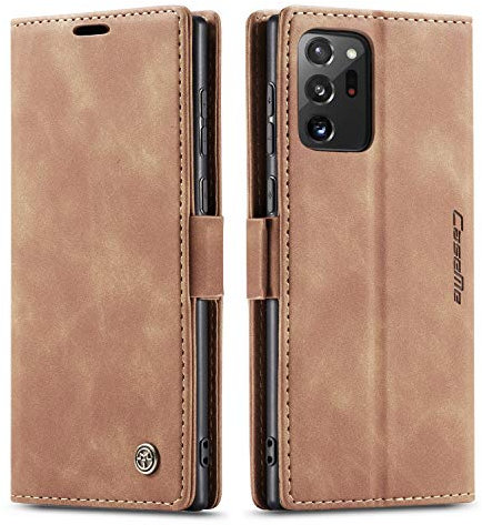 Ququcheng123 Lederhülle kompatibel mit Samsung Galaxy Note 20 Ultra Hülle,Flip Case Schutzhülle Klapphülle Handyhülle mit Standfunktion-Braun