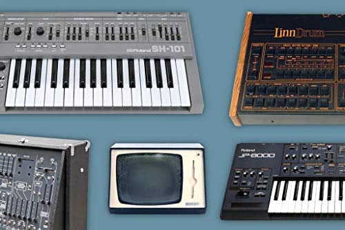 Poster Synthé Retro Linn Drum Roland JP 8000 Synthetizer Analog