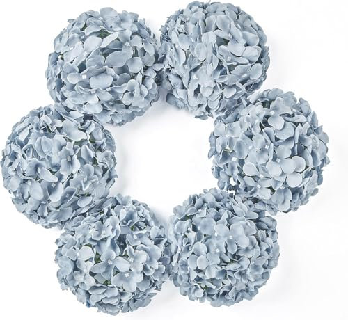 DuHouse Hortensien Kunstblumen, künstliche Blume Seide Hortensie mit Stiel, 22cm Fake Hortensien Blumen Köpfe für Hochzeit nach Hause Garten Mittelstück Dekorationen, 6 Stück(grau-blau)