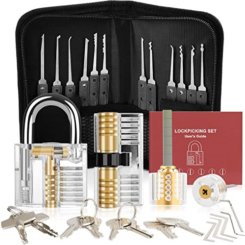 Diyife Set di Grimaldelli, [36 PCS][Nuova Versione] Set di Grimaldelli Grimaldelli Professionali per Serrature con 2 Lucchetti da Allenamento Trasparenti per Spillare e Principianti, Nero