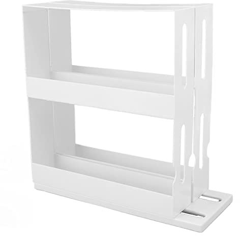 Buachois Cestello Estraibile, 2 Livelli Design Scorrevole Porta Spezie Verticale di Grande Capacità, Organizzatore per Alimenti Girevole Estraibile Antiscivolo