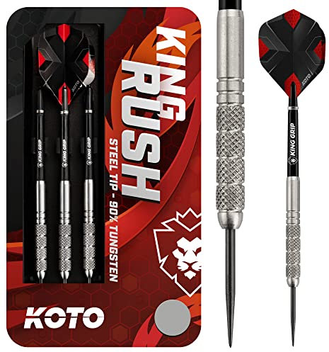 KOTO - King Rush 90% Darts 22 G, Silber, Darts Set inkl. 3 Barrels, 2 SetsFlights + Shafts & Dartwallet, Fester Ringgrip