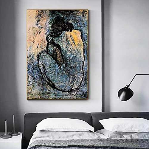 Picasso berühmtes Gemälde blauer Akt auf Leinwand Malerei Poster und Drucke Wandkunst Bilder für Wohnzimmer Dekoration Cuadros 40x60cm rahmenlos