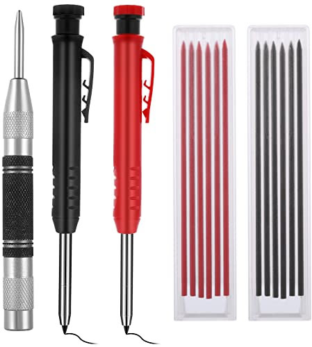 Cobee Mechanische Zimmermannsbleistifte Set mit Markierungsminen und automatischem Körner, solide Zimmermannsbleistifte mit tiefem Loch und integriertem Spitzer, lange Nase zum Zeichnen, Markieren