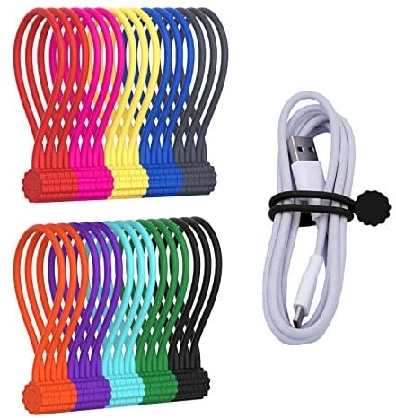 Rich&Ray 30Pack Reusable Silicone Twist Ties, Magnetic Cable Ties for Organizing Cables, Hanging Stuff, Stationary Plant Branch, Used in Many Ways or Just for Fun, 190mm-10Colors, (R-01)
