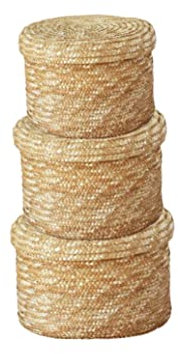 Seagrass Baskets with Lid,Shelf Baskets with Lids Set of 3 Handwoven Small round Boxes Seagrass Storage Mini Basket Desktop Makeup Organizer Multipurpose Container (Natural, S/M/L)