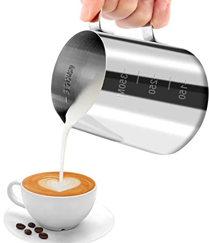 JOPHEK Jarra Barista 304 Acero Inoxidable, Jarra de Espuma de Leche, con Marca de Medición, Taza de Café para Espumar, para Capuchino, Espresso (350ML)