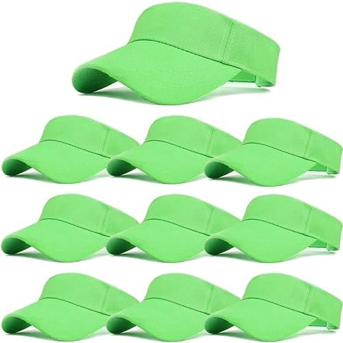 Confezione da 10 cappelli da uomo e da donna, regolabili, protezione UV, per spiaggia, piscina, golf, tennis, sport, Confezione da 10 - verde fluorescente, Taglia unica