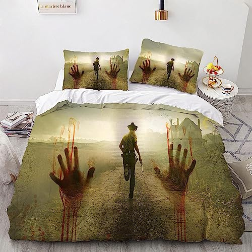 Zbeiba Bettwäsche 135x200 Wolking Dead Bettbezug Mit Reißverschluss 3D Print Bettwäsche-Sets,Microfaser Bettbezüge mit 2 Kissenbezug(A10,135x200cm+2x80x80cm)