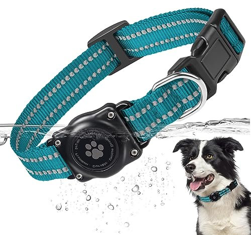 Airtag Hundehalsband, 100% Wasserdicht Integriertes Apple Air Tag Hundehalsbänder, Reflektierendes GPS Hundehalsband mit Hartem PC AirTag Halter Hülle für Kleine Mittlere Große Hunde