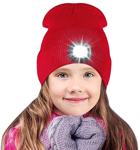 SPGOOD Mütze mit Led Licht Kinder,Led Mütze für Jungen und Mädchen,USB Wiederaufladbare LED Beleuchtete Beanie Mütze mit Licht,Winter Wärmer Haube mit LED Licht