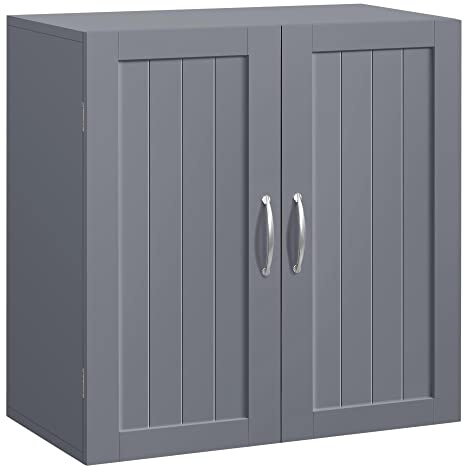 Abician Armoire Salle de Bain Murale, Meuble de Rangement Suspendu en Bois avec Tablette Réglable, 2 Portes, Moderne, 59,5×31×59,5 cm, pour Toilette Cuisine Buanderie Salon Entrée, Gris Foncé