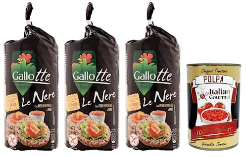 Italian Gourmet Gallotte Le Nere gallette di riso nero mit Mais 3 x 100g | Croccanti integrali; aus dunklem Vollkorngetreide, luftig leicht als, Gesamtnettogewicht 300 g + Kostenlos Polpa 400g