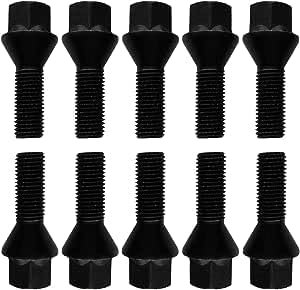 Lot de 10 boulons de roue coniques Noir M14 x 1,5 45 mm