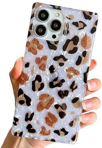BANAILOA Compatible with iPhone 15 Pro Max Case Square Edge,Luxury Sparkle Leopard Cute Case Protective Soft Slim Girly Women Cover Designed for iPhone 15 Pro Max - 6.7 inch (Leopard)