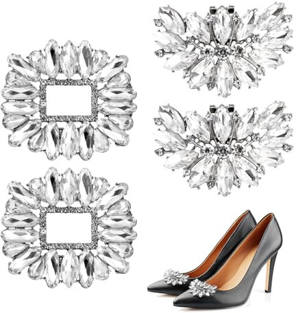 ORUZA 4 Stück Kristall Schuhclips, Strass Schuh Clips, 2 Stile Metall Schuhclips, Kann Zerlegen Schuh Dekorative Accessoires für Damen Heels Hochzeit Braut Party Schuhdekoration
