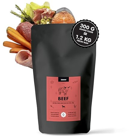 ZENOO Gefriergetrocknetes Hundefutter Rind, Natürliches Barf mit Innereien & Bresaola, Getreidefrei, Ohne Zusätze, Für Allergiker & Wählerische Hunde, Hochwertiges Protein, 300g