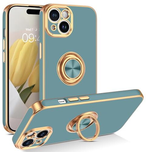 GUAGUA iPhone 15 Plus Case,iPhone 15 Plus Phone Case with 360° Ring Holder Kickstand Support Magnetic Car Mount Slim Non-Slip Women Men Phone Cover for iPhone 15 Plus 6.7, 2023 Blue Gray