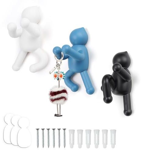 LERANXIN Appendini da Muro, 3 Pezzi Forme Persone Attaccapanni da Parete, Decorativo Appendiabiti da Parete Moderno per Giacche, Borse, Chiavi, Nero, Bianco, Blu