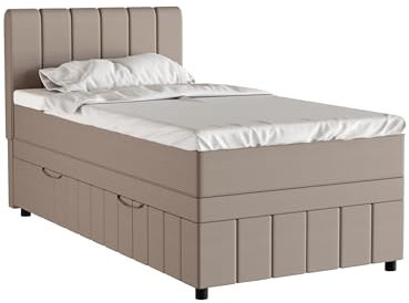 PANDA MÖBEL Homesy Avalon Boxspringbett 100x200 cm, Doppelbett inklusive Matratze und Topper, Polsterbett mit Bettkasten, Komfortables Boxspringbett für das Schlafzimmer, beige