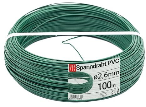 LUN FIX Spanndraht 2,6mm 100m Gartendraht Weidedraht Bindedraht Grün | Zaun Draht für Maschendrahtzaun Montagedraht Rolle Wildzaun Gartenzaun