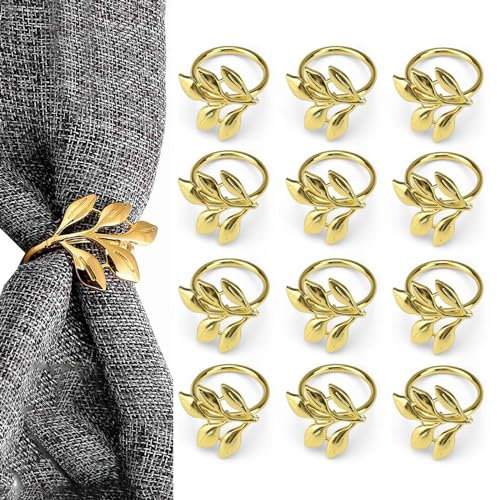 Yuaiosn 12 Stück Serviettenringe Gold, Serviettenringe, Blätter Serviettenhalter, Metall Serviettenschnallen Blätter für Hochzeit Weihnachten Geburtstag Valentinstag, Familientreffen, Dinnerparty