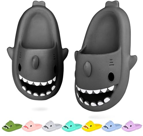 Pantofole da squalo per Bambini Ragazze Ragazzi Pantofole Squalo Antiscivolo Sandali da Doccia per la Spiaggia Scarpe da Doccia per Piscina con Infradito Grigio Scuro
