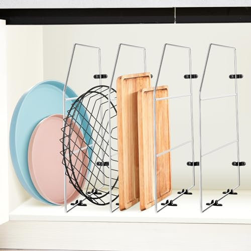 Blulu 4 Pcs Baking Sheet Organizer 18 x 20 Tray Dividers for Cabinets Kitchen Cabinet Dividers Vertical for Baking Sheets Chrome Pan Rack Storage Wires for Kitchen Cupboards(Silver)