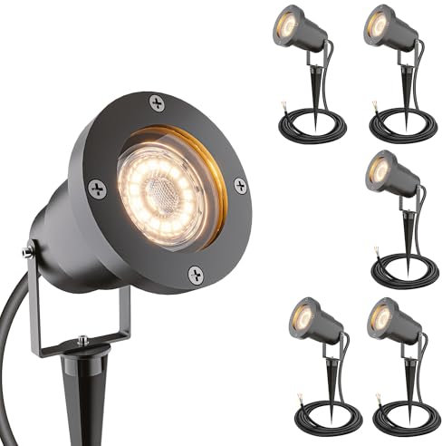 HOFTRONIC - 6er Syndey XL LED Gartenstrahler mit Erdspieß für außen - GU10 - Schwarz aluminium | Profi Led Strahler für Außen Garten Rasen Baum Wiese - Gartenleuchte