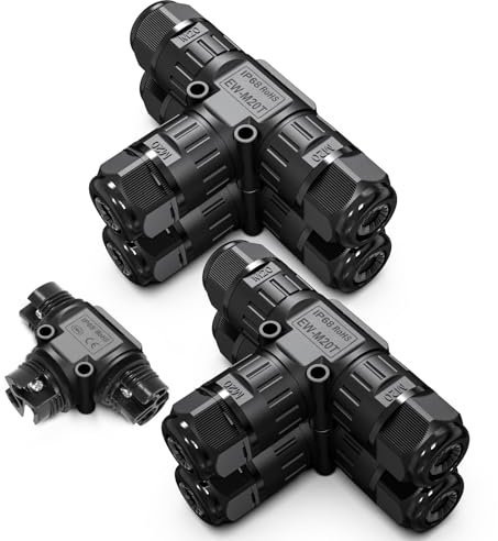 UNISOPH 𝐈𝐏𝟔𝟖 𝐖𝐚𝐭𝐞𝐫𝐩𝐫𝐨𝐨𝐟 𝐂𝐚𝐛𝐥𝐞 𝐂𝐨𝐧𝐧𝐞𝐜𝐭𝐨𝐫, Waterproof Electrical Connector, 3 Way Waterproof Cable Connector Outdoor, Cable Connectors for Cable Diameter Ø5mm-9mm(Pack of 4)