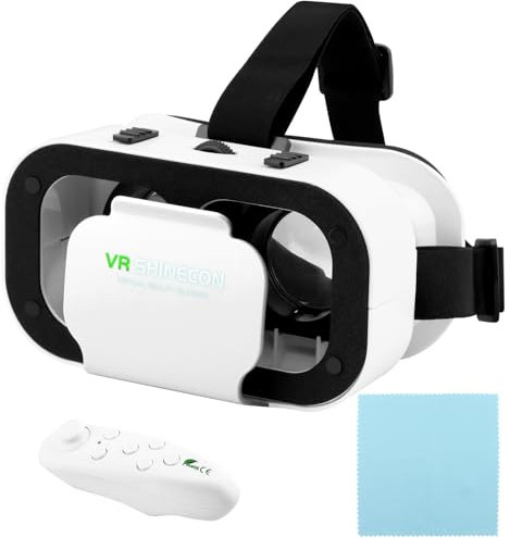 V5 VR Headset for Phone 3D VR Glasses Virtual Reality Headsets with Bluetooth Controller 360°Panorama Adjustable Pupil Distance Eye Protection VR Goggles for Movies Games,4.7-6“ Screen