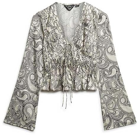 Superdry Damen 70s Ärmel Plissiertes Gewebtes Top Klee Paisley 44