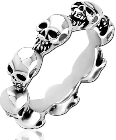viva-adorno Damen & Herren Edelstahl Totenkopf Ring Totenköpfe Schädel schmal Bandring Silber RS56skull