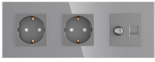 PULSAR Netzwerkdose/Sat-Dose/2x Steckdose Glas Unterputz Grau 3Fach Сat 5e