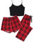 GORGLITTER Damen Schlafanzug 3er Set Cami Schlafanzug Plaid Pajamas Set Nachtwäsche Schlafhose Kariert Schlafanzüge Hausanzug Rot S