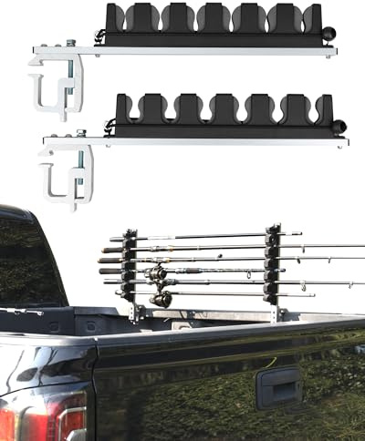SPIRRELAB Truck Bed Fishing Rod Holders Holds 6 Fishing Rods, Aluminum Fly Fishing Rod Holder for Truck Bed Pickup