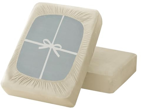 ZYBSLCSY Weich Samt Sofa Sitzkissenbezug Bezüge Für Wohnwagenpolster, rutschfest Ersatzbezug Für Wohnwagen Polster Mit Gummiband Und Schnürung (Beige,W100-120cm,D50-70cm)
