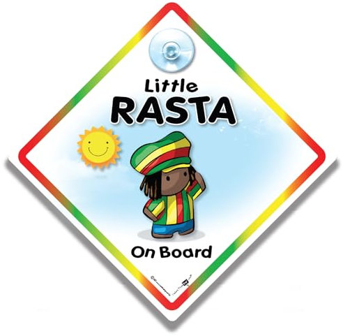 Little Rasta On Board Autoschild, Regenbogen-Bordüre, Diamant-Fenster-Saugschild