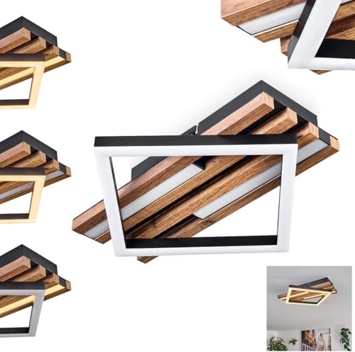 HOFSTEIN LED Deckenleuchte Ellekilde, dimmbare Deckenlampe aus Metall/MDF/Kunststoff in Schwarz/Holzoptik/Weiß, moderne Leuchte dimmbar über Wandschalter, Schlafzimmer, Esszimmer, Wohnzimmer, Küche
